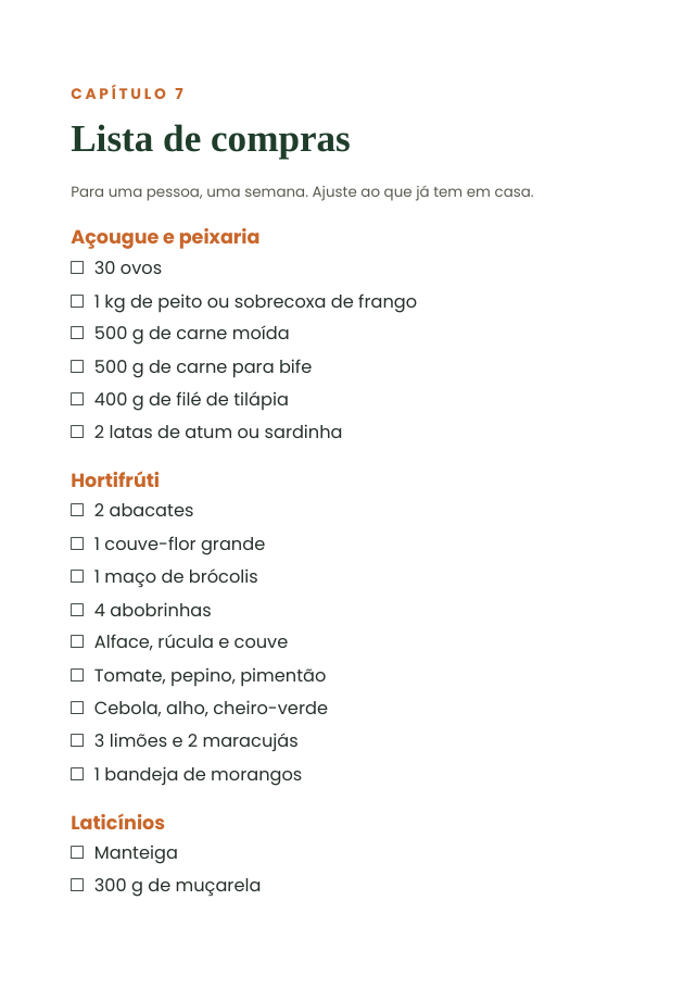 Página do e-book com a lista de compras
